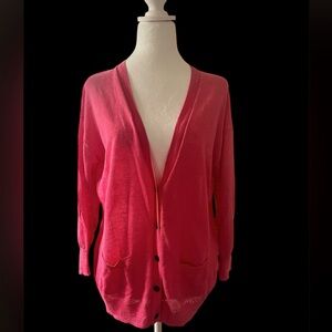 Caslon pink summer linen/viscose/polyester V neck cardigan.